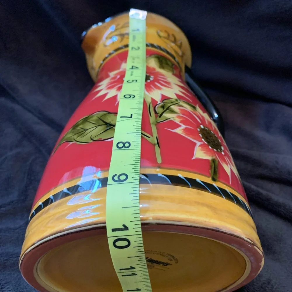 PIER 1 Discontinued terra cotta hand painted Sunflower pitcher VVGUC+++